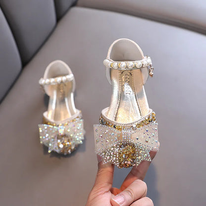 Girls Sandals Summer Fashion Sequins Rhinestone Bow Girl Princess Shoes for Baby Girl Shoe Flat Heel Sandals Size 21-35