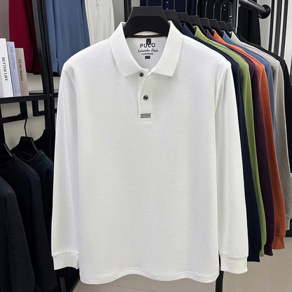 100% Breathable Cotton  Men's 2025 Autumn Long-Sleeve Polo Shirt - Classic Cotton Collared Business Casual Style