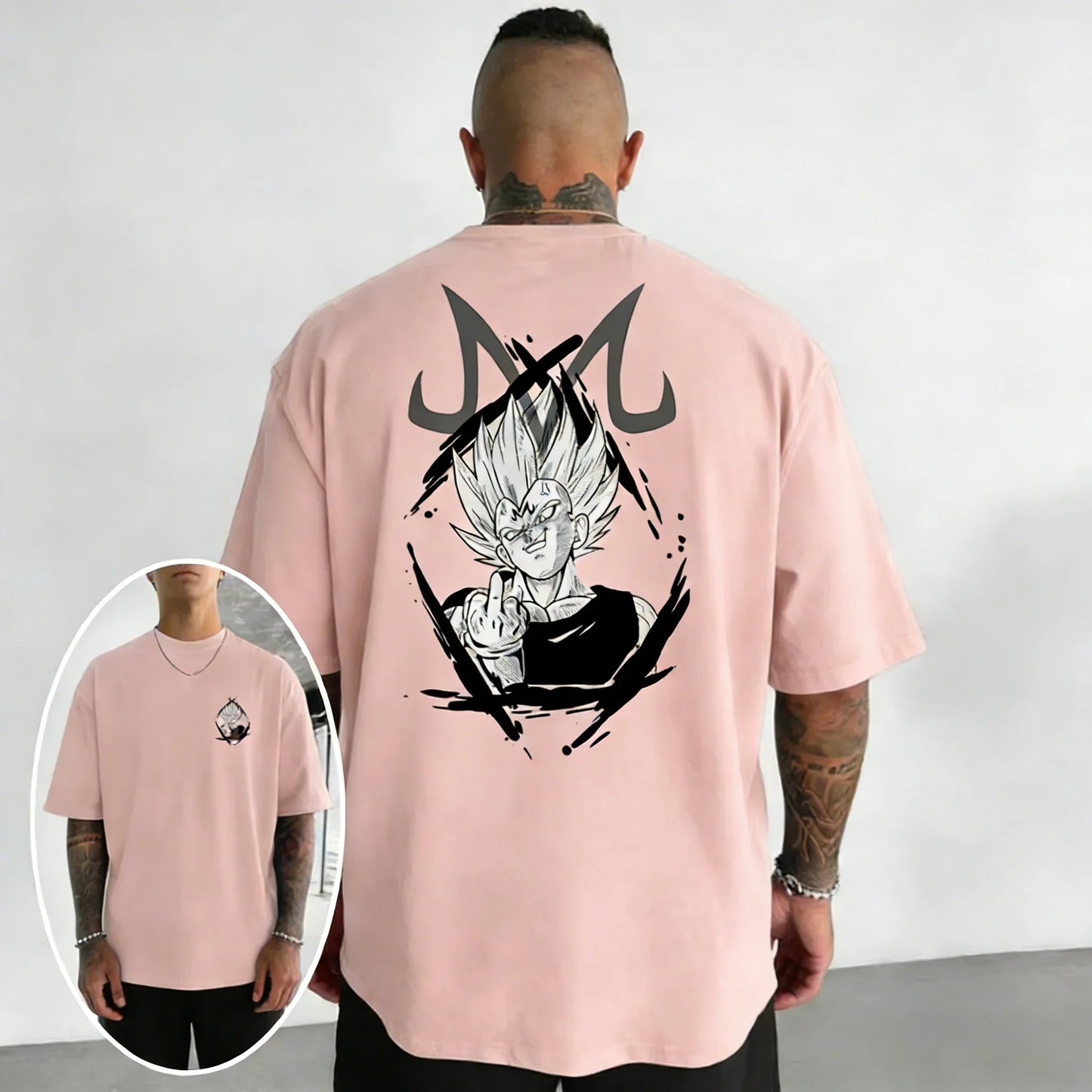 Oversized Cotton T-shirt Summer New Vegeta Print Men's Street Hip-hop Loose Casual Short Sleeved Top