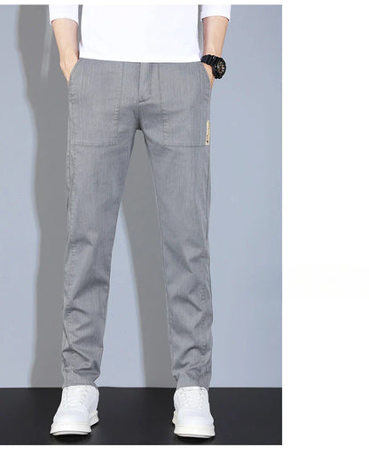 4 Colors Male Casual Pants Spring Summer Thin Cotton Slim Elastic Comfortable Business Trousers Korean Trendy Men Clothes