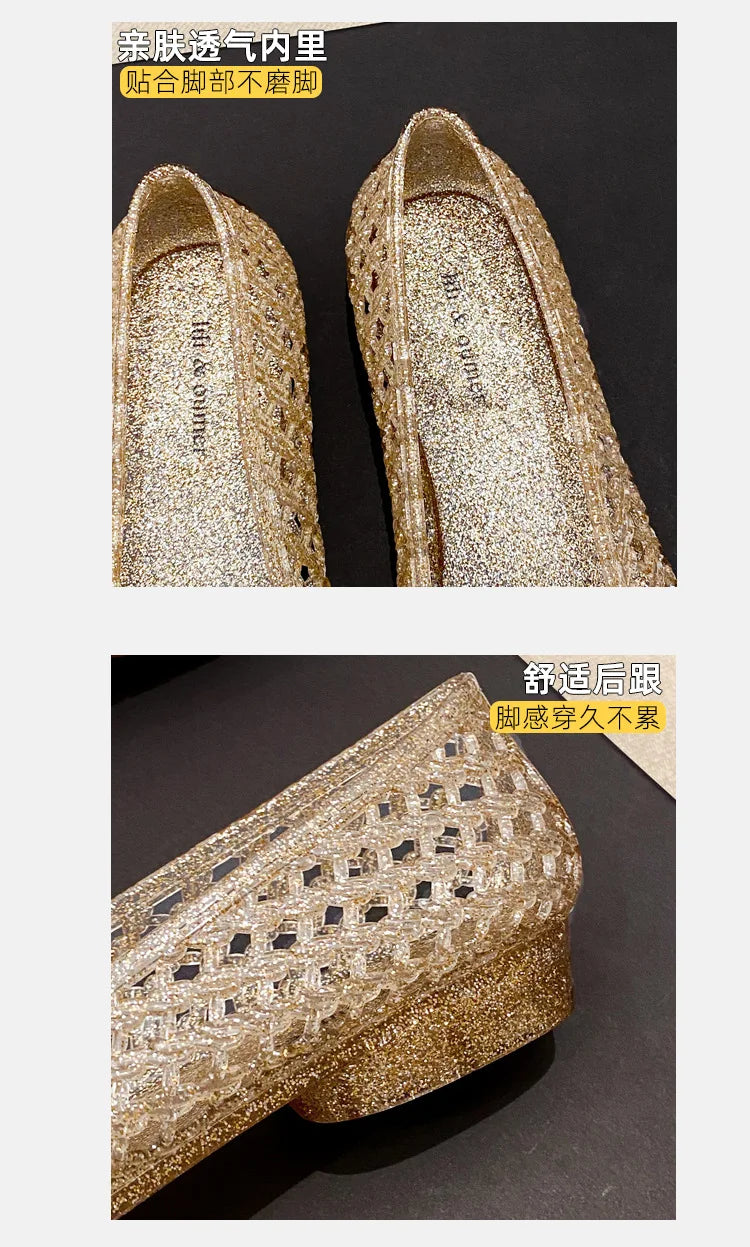 Kids'Casual Shoes Sandals Summer Princess Jelly Shoes Baotou Beach Shoes Soft soled Crystal Shoes New Style Size 35-40