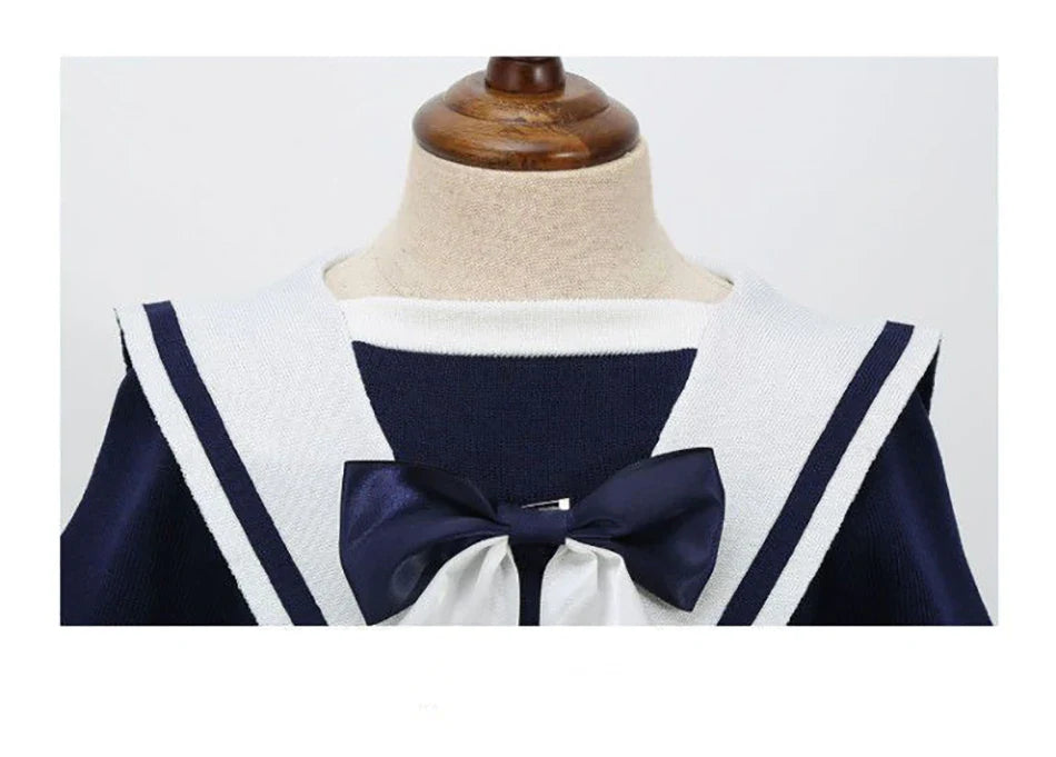 Short Sleeve Solid Color Sailor Collar Dress Girls Princess Style Birthdays Party Dress Girls Casual Dresses