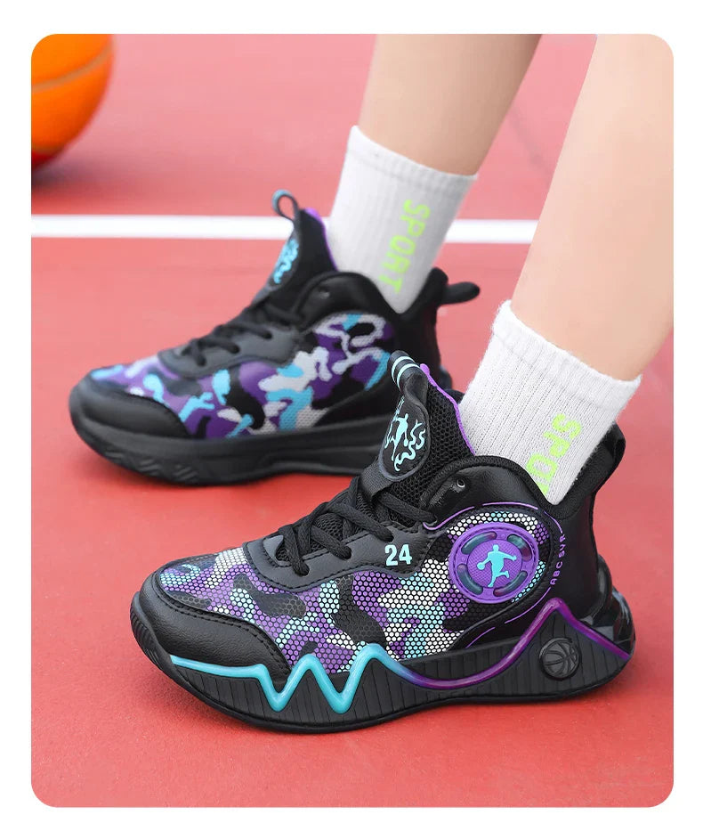 Kids Basketball Shoes Ankle Support Sneakers Tactical Boots Breathable Boys Girls Sports Shoes Shock-absorbing Athletic Shoes