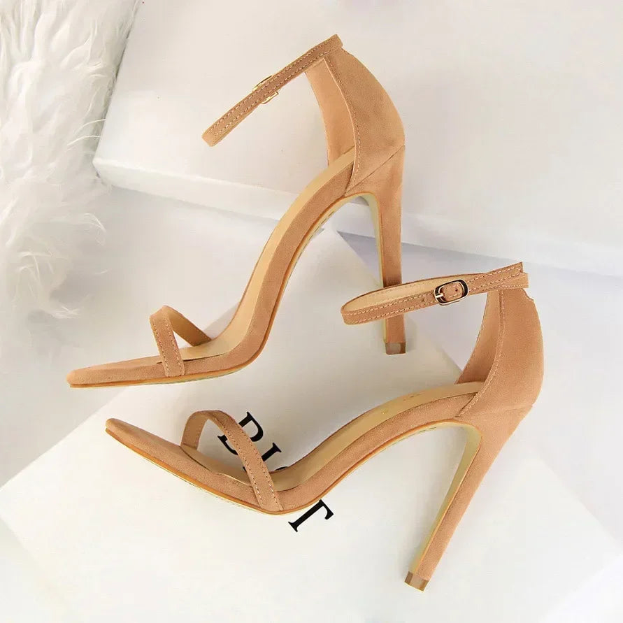 Women Gladiator Stiletto Classic Ankle Strap Holiday Beach Sandals Lady Fashion Suede 8cm 11cm High Heels Sexy Red Brown Sandles