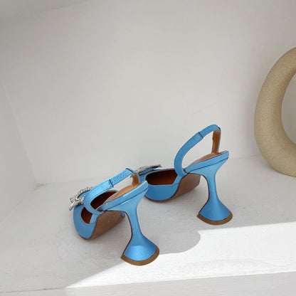 Aneikeh Marca Feminina Salto Alto de Seda Luxuoso Salto Alto com Laço de Borboleta de Cristal Sapatos Pontudos de Verão Salto Triângulo Sapatos de Noiva