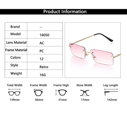 1Pc Women Vintage Sunglasses Luxury Design Rectangle Rimless Sun Glasses Retro UV400 Gradient Glasses Fashion Unisex Eyeglasses