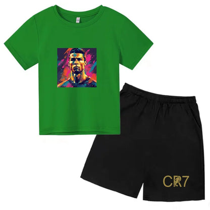 Summer Kids Ball Wear Creative Pattern Football Set T-shirt + Shorts Boys Girls 3-13 Years Old Sports Quick Drying T-shirt Set