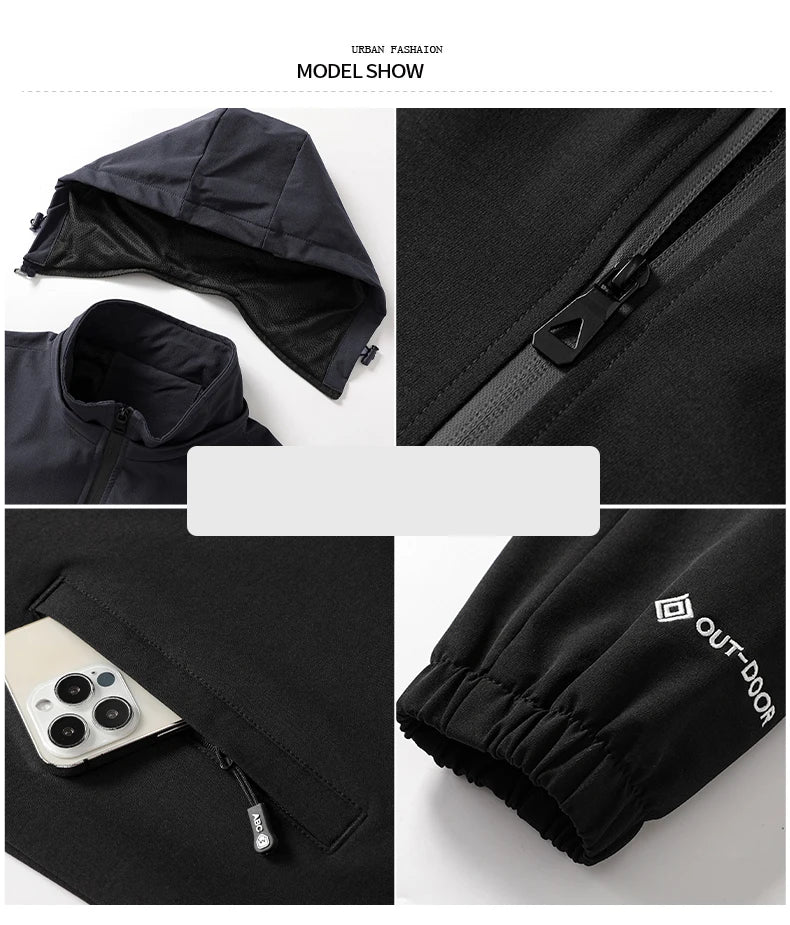 Men Spring Autumn Sport Set Comfortable Breathable Detachable Hooded Jacket Pant Set Training Morning Fitness Running Sport Suit