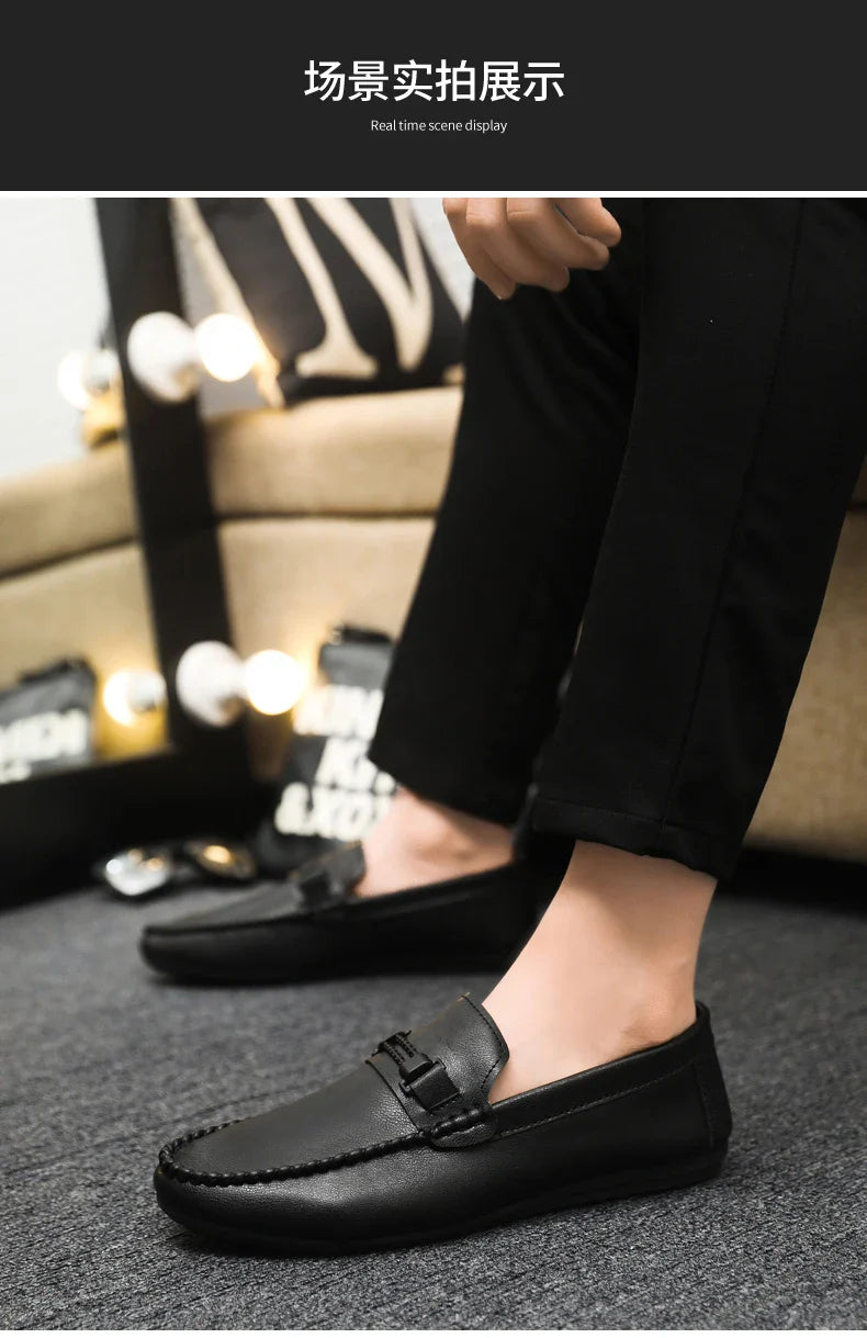 Trend White Loafers Man Big Size 46 Breathable Lightweight Men's Leather Shoes Comfortable Casual Shoes Men Driving Shoes