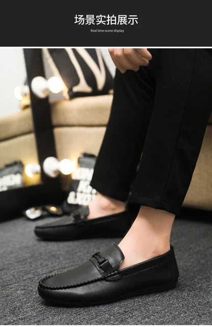 Trend White Loafers Man Big Size 46 Breathable Lightweight Men's Leather Shoes Comfortable Casual Shoes Men Driving Shoes