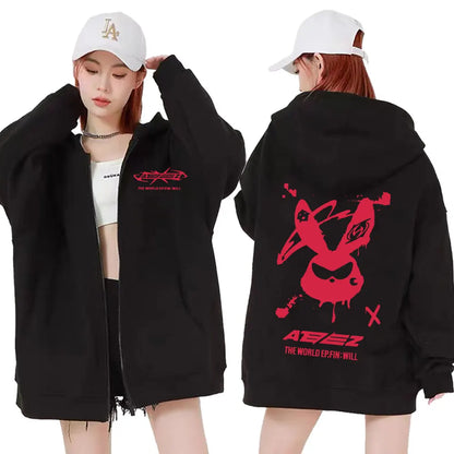 Ateez The World Ep. Fin Will Album Tour 2024 Zipper Hoodies Men Women Korean Fashion Zip Up Sweatshirt Casual Jacket Hoodie Tops