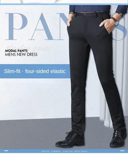 Casual Suit Pants Stretch Men's Dress Pants Black Navy Blue Suit Pants Straight Slim-Fit Business Formal Trousers Plus Size 40