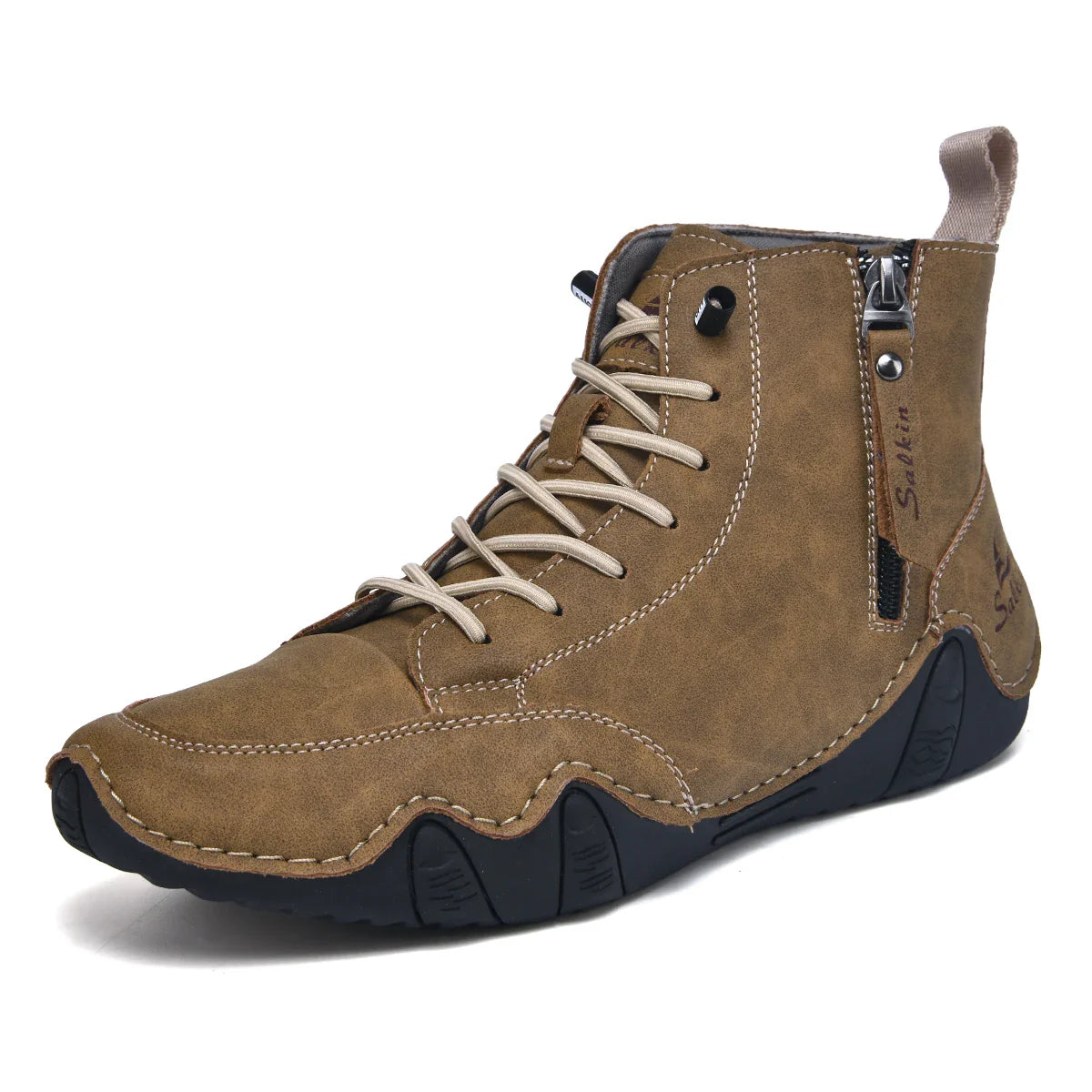 New 2025 Handmade Casual Shoes Men Sneakers Ankle Boots Leather Side Zipper Comfortable Breathable Anti-Slip Outdoor Walking