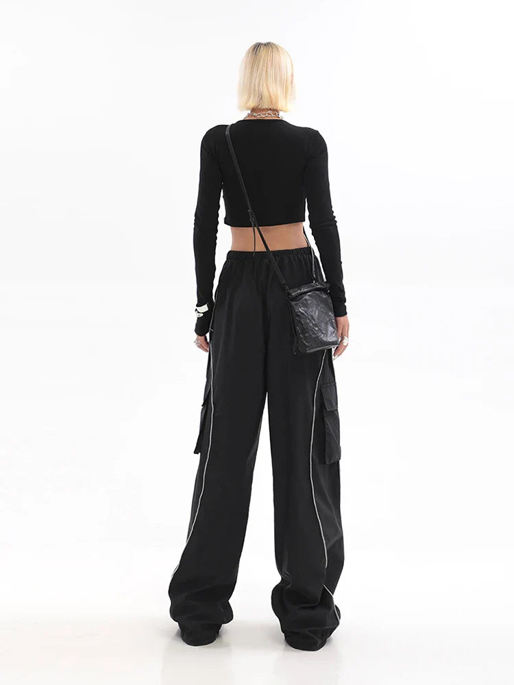 2023 Drawstring Baggy Y2K Cargo Pants Women Low Waist Mopping Sweatpant Trousers Vintage Street Pockets Wide Leg Joggers Pant