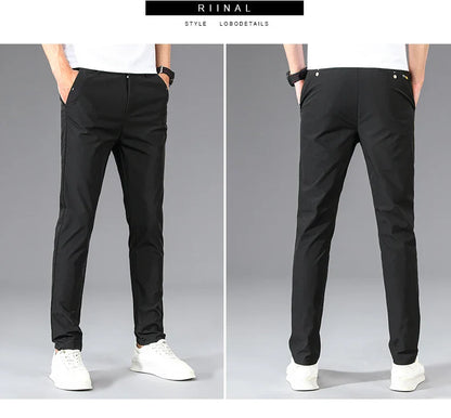 Business Thin Men's Breathable Pants Slim Straight High Elastic Slim Casual Pants Male Brand Clothing Khaki Gray Green Black