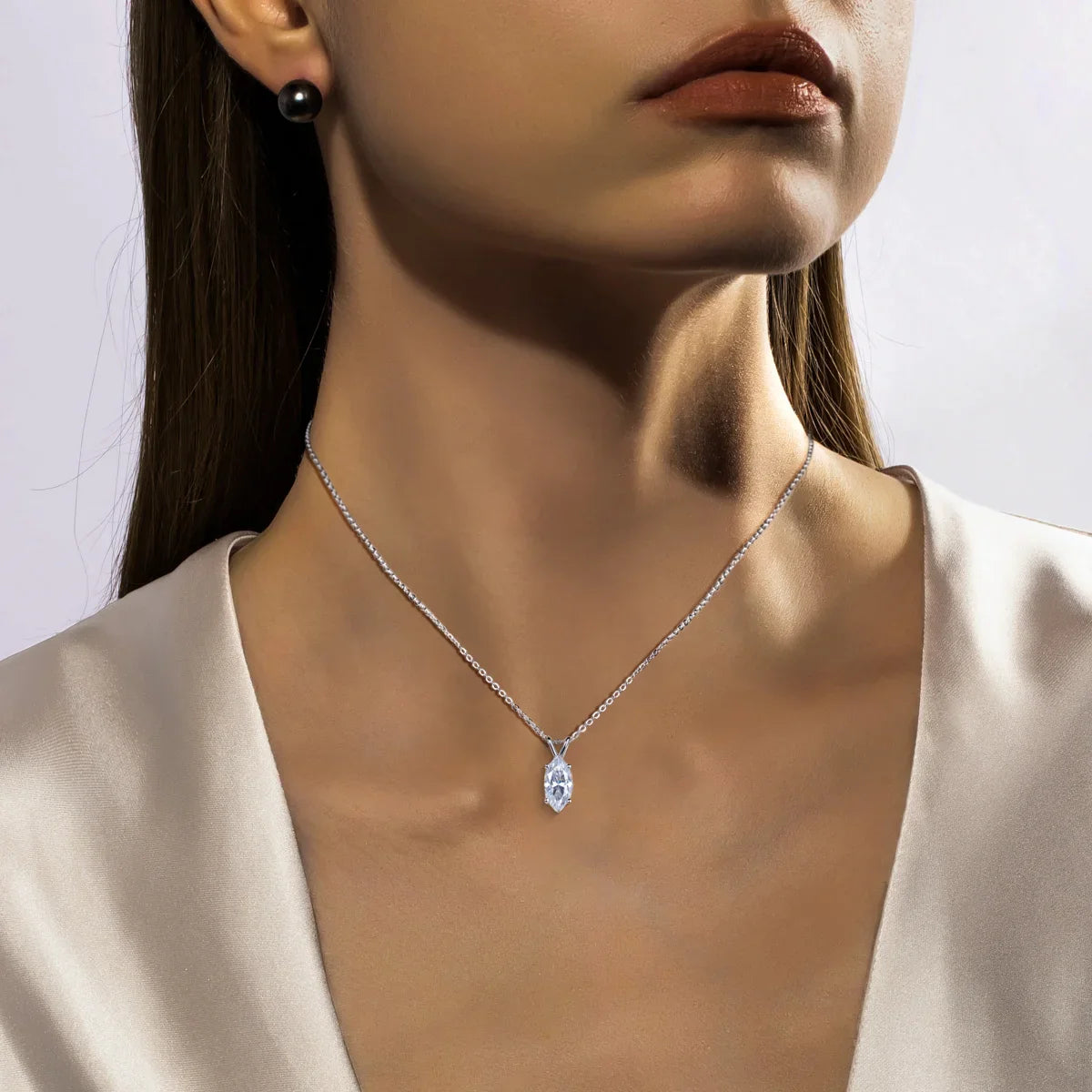2-5ct Marquise Moissanite Necklace 0.5-3ct Earrings 925 Sterling Silver 18k Gold Plated Wedding Jewelry Set for Woman