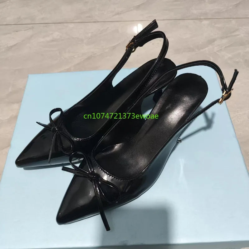 Bow Pointed Toe High Heels Sandals Women Brand Designer Shoes Fashion Slides Sexy Slingback Shoes Elegant Mules Sandals Female