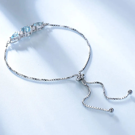 925 Sterling Silver Bracelets Adjustable Bangle Nano Blue Topaz Bracelet Round Pear Bracelets for Woman Wedding