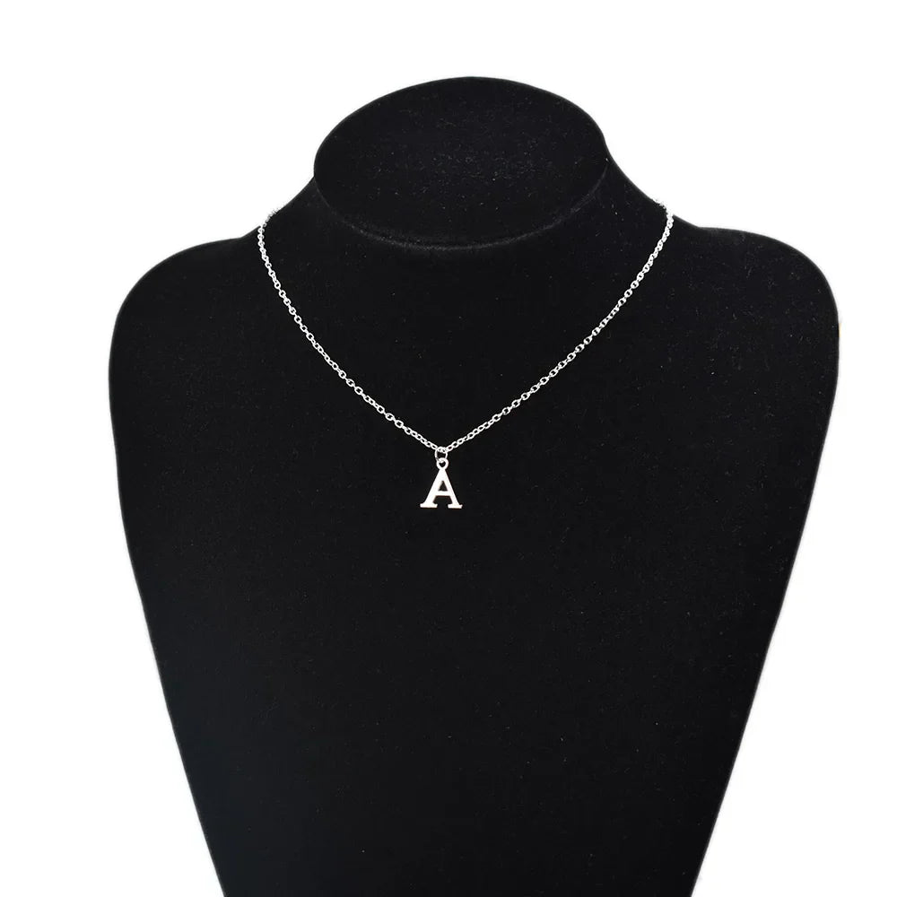 Silver Color A-Z English Alphabet Letter Pendants Necklaces For Women Metal Jewelry Simple Initial Chain Choker Collares