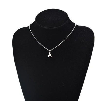 Silver Color A-Z English Alphabet Letter Pendants Necklaces For Women Metal Jewelry Simple Initial Chain Choker Collares