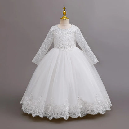 New Flower Girl Wedding White Lace Dress Elegant Girl Beauty Pageant Princess Long Dress 4-12-year-old Summer Children's Clothin
