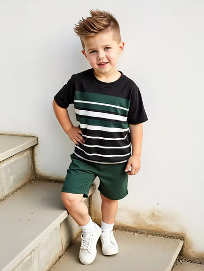 Boys Loose Casual Sets Summer Teen Gradient T-Shirts Shorts 2PCS Big Kids Sport Short Sleeve Clothes Suits Children Print Outfit