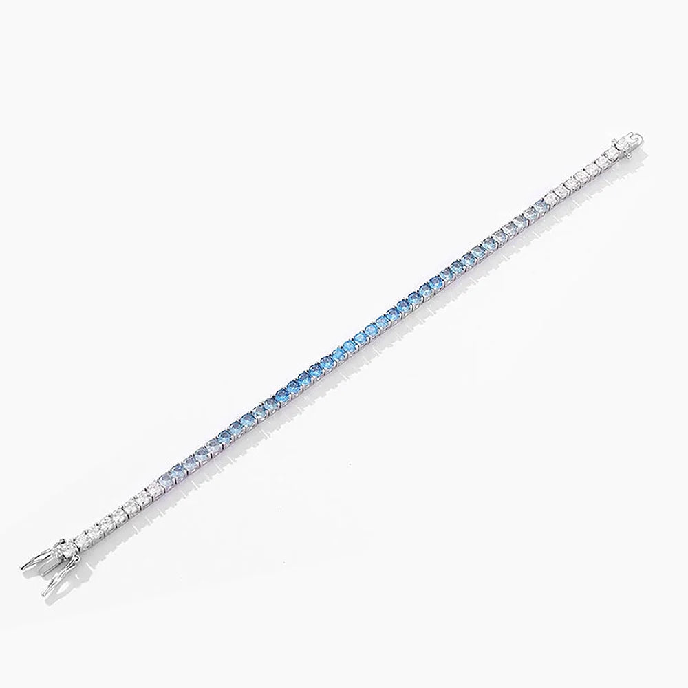 2024 Original Full 3mm Red Zircon Tennis Bracelet for Women S925 Silver Sea Blue High Carbon Gemstone Link Bracelets Gift