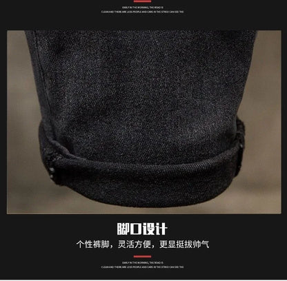 2024 Spring and Autumn New Fashion Solid Color Black Stretch Shorts Men's Casual Slim Comfortable Breathable High-Quality Jeans