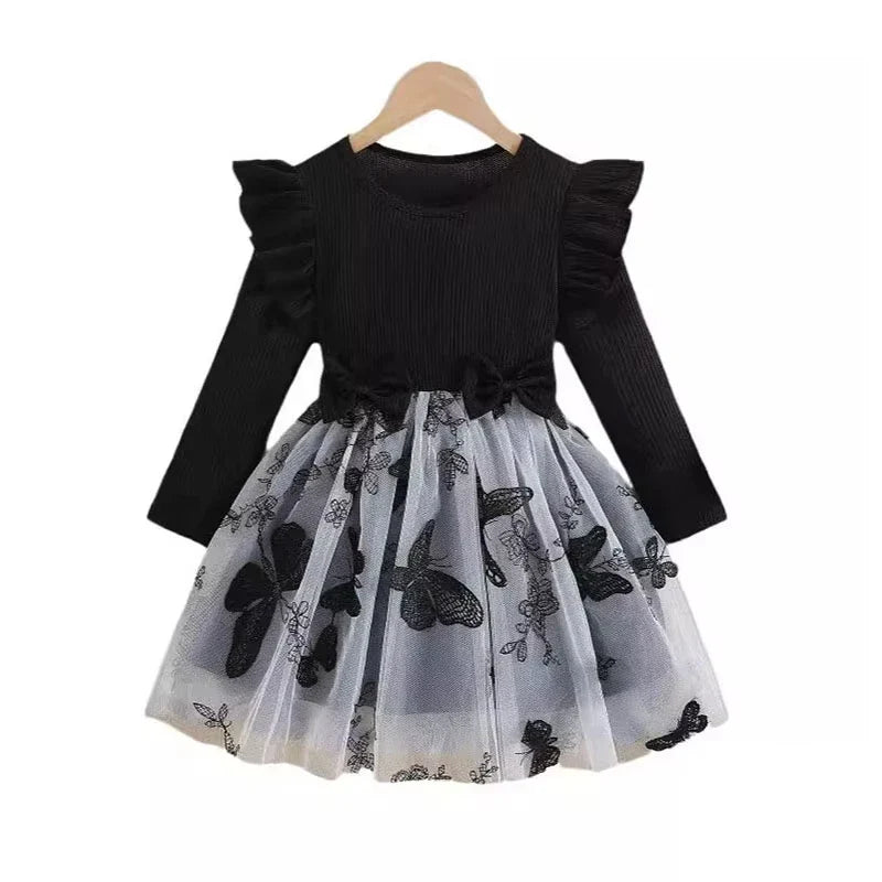 2026 New Girls' Summer Dress 2-8Y Sweet Girls Floral Puff Short Sleeve Princess Dress Kid's Clothes Children's Mesh Dress