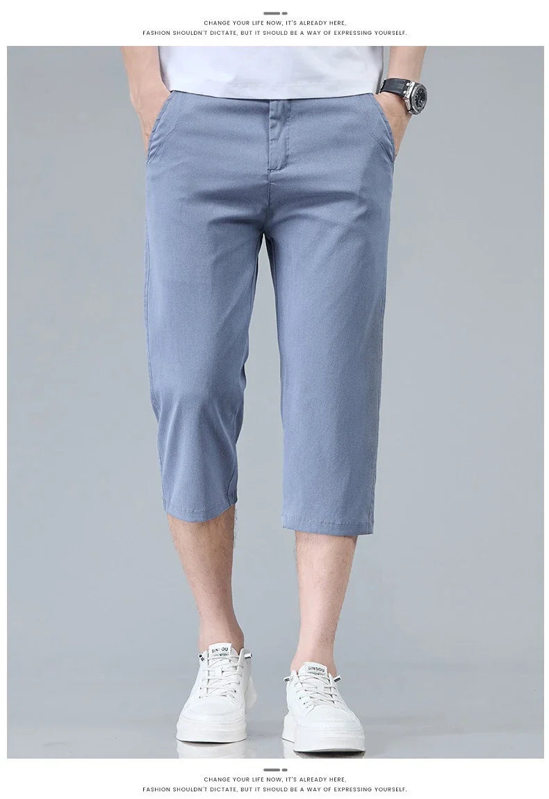 Men's Summer Lyocell Shorts Thin Breathable Comfortable Slim Korean Fashion Short Pants Elastic Waist Casual Vacation Pants