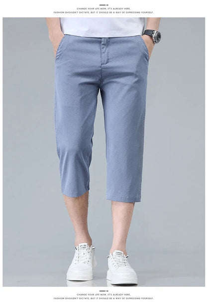 Men's Summer Lyocell Shorts Thin Breathable Comfortable Slim Korean Fashion Short Pants Elastic Waist Casual Vacation Pants