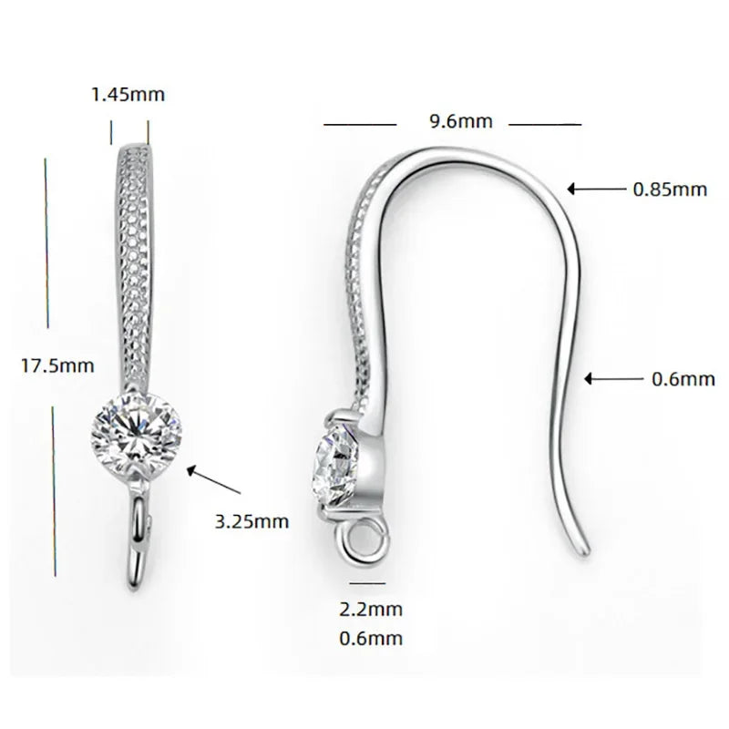 TrustDavis Real 925 Sterling Silver Fashion Dazzling CZ Opening Handmade Ear Hook Earring DIY Accessories Fine Jewelry HY365