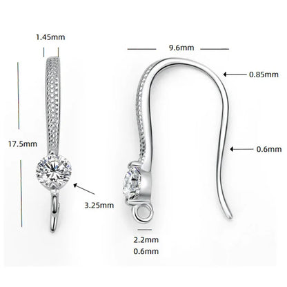 TrustDavis Real 925 Sterling Silver Fashion Dazzling CZ Opening Handmade Ear Hook Earring DIY Accessories Fine Jewelry HY365
