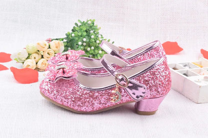 Spring Children Shoes Girls High Heel Princess Dance Sandals Kids Shoes Glitter Leather Fashion Girls Party Dress Wedding Shoes