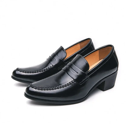 Sapatos Masculinos Retro de Salto Alto Sapatos Sociais de Couro com Fecho Slip-On Sola de Borracha da Moda Bico Fino Altura do Tornozelo Couro PU
