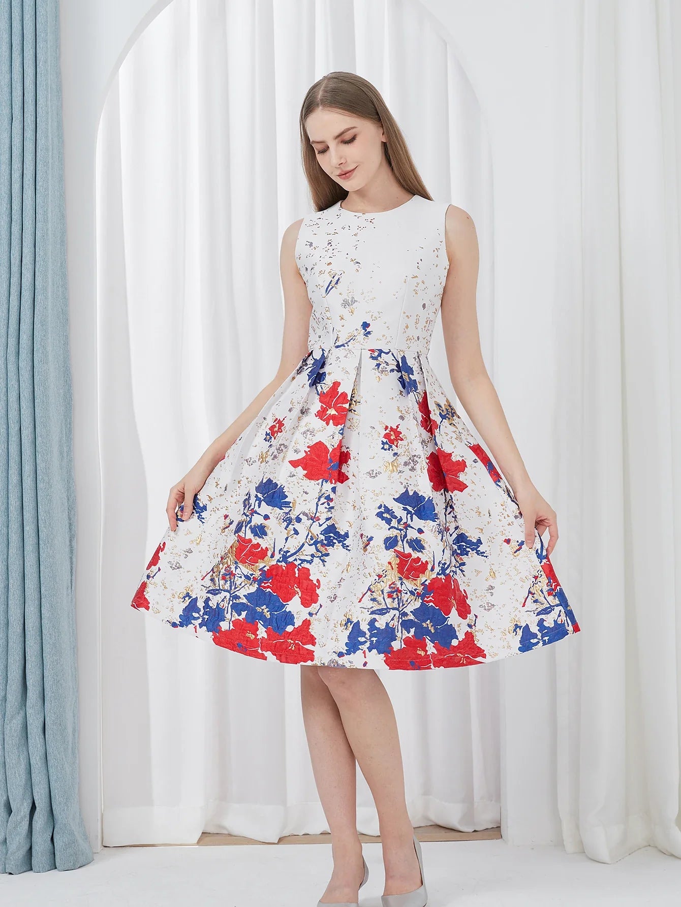 Women Elegant Fashion Flower Jacquard Dress Lady Clothing 2024 New Summer Ball Gowns Party Dresses Vestidos