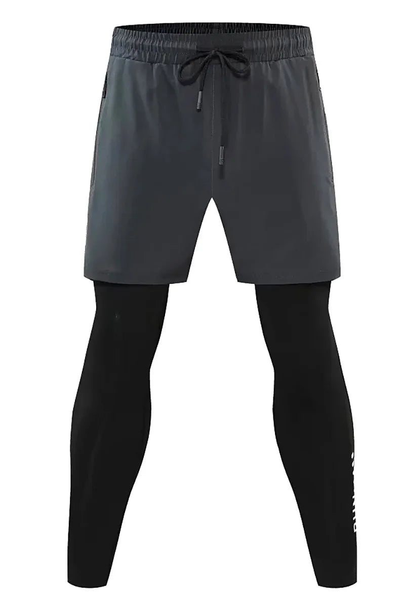 Men 2 In 1 Running Pants Double Layer Pant Tight Training Basketball Legging Fitness Sweatpant With Pockets Running Trousers