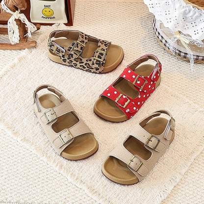 Summer Kids Toddler Boys Girls Casual Leopard Print Sandals Double Buckle Non-Slip Soft Sole for Daily Outdoor Beach Wear