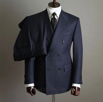 Fashion 2 Pieces Blazer Pants Men Suits Double Breasted Buttons Peaked Lapel Formal Party Wedding Groom Tuxedo （Jacket+Pants））