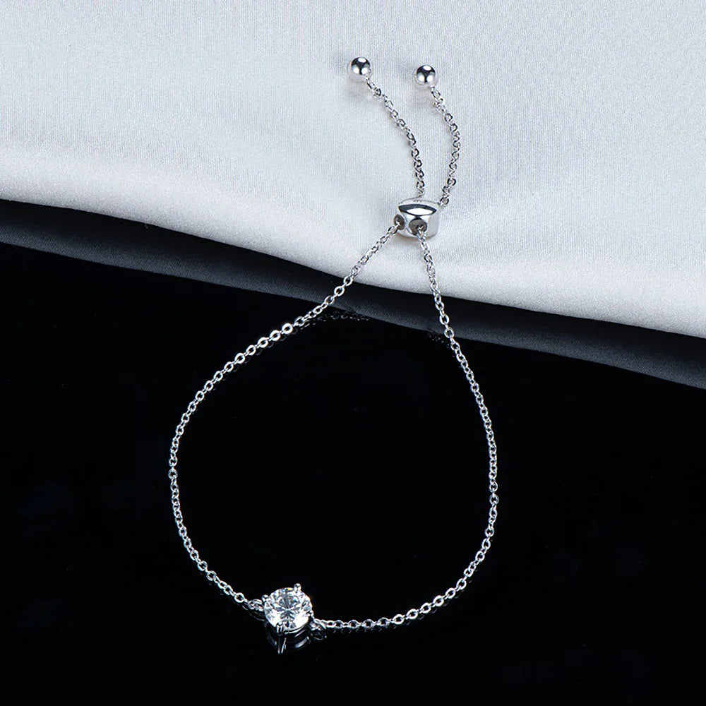 1CT Round Cut Moissanite Solitaire Diamond  Bracelet for Women Men 925 Silver Minimalist Charm Bracelet Wrist Chain Adjustable