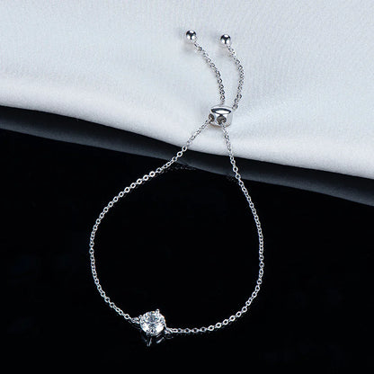 1CT Round Cut Moissanite Solitaire Diamond  Bracelet for Women Men 925 Silver Minimalist Charm Bracelet Wrist Chain Adjustable