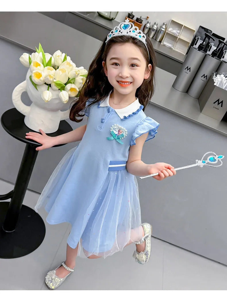 Girls Summer Princess Style Polo Dress Kids Casual Short Sleeve Lapel A-Line Dress Toddler Baby Girls Party Holiday