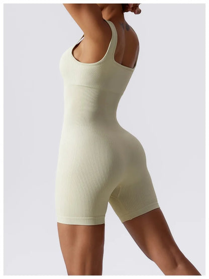 Women's Yoga Rompers One Piece Tummy Control Seamless Ribbed Jumpsuit Padded Sports Bra Workout Romper Fashion Fitness Sportwear