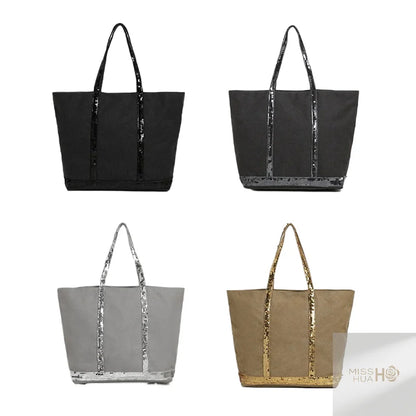 Multi-purpose Canvas Tote Bag with Sequins, Large Capacity for Women's Daily Use