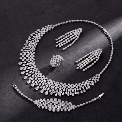 Luxury 4 Pieces Bridal Wedding Jewelry Set for Women Sparkling Cubic Zirconia Nigeria Bride Accessories