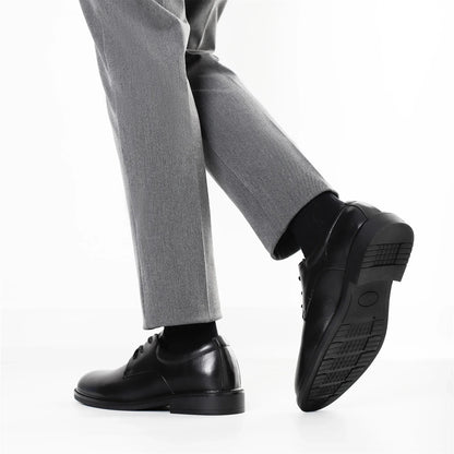 Men's Black Formal Dress Shoes Genuine Cow Leather Derby Shoes Pigskin Lined Ultra Soft Rubber Sole Formal Footwear