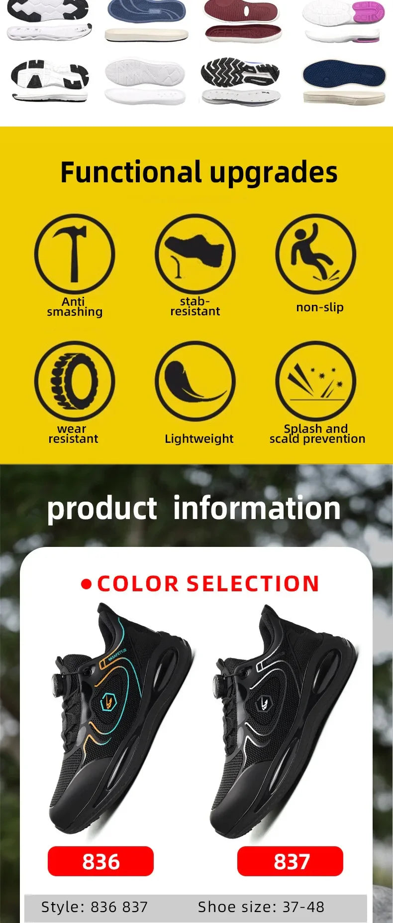 Safety Shoes Impact-Resistant & Puncture-Resistant Steel Toe Safety Shoes Export New Style Knob Shoes Wear-Resistant Shoes