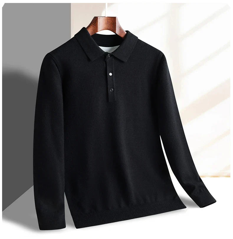 Fashion luxury knitted long sleeve polo shirt men's autumn new trend simple solid color soft skin friendly comfort lapel sweater