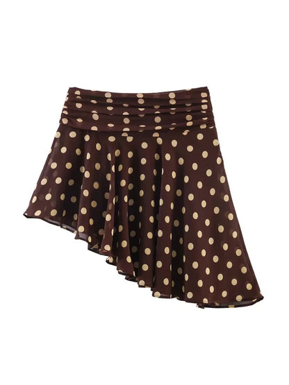 Women Mini Skirts 2026 Fashion Summer Polka dot Side Zipper Asymmetry Pleated Female Elegant Street Skirt Clothes
