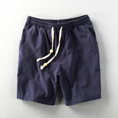Summer Men Casual Cotton Linen Shorts Knee Length Beach Elastic Waist Shorts Solid Color Comfortable Pants New